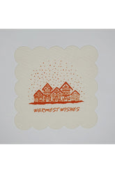 Yılbaşı Ev ve Slogan Desenli Dijital Baskılı Lazer Kesim Kokteyl Peçetesi